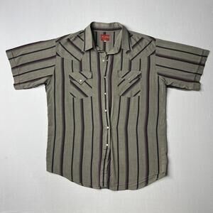 Plains Western Wear Shirt Mens XL Gray Stripe Short Sleeve Pearl Snap Pockets